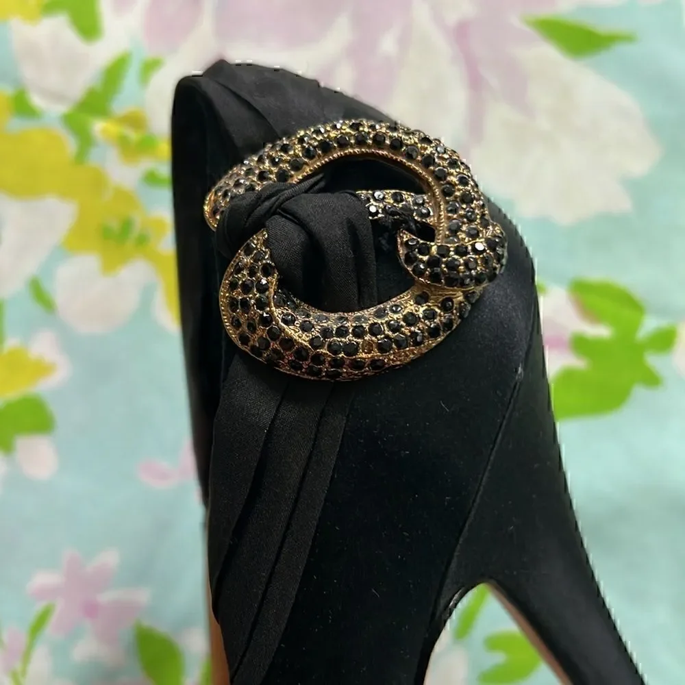 Badgley Mischka Satin Heels - Rhinestone Accent - 10